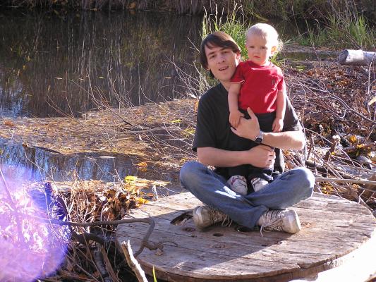 David and Noah by the stream.