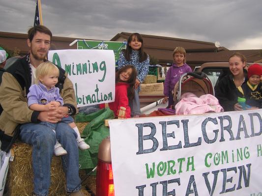 David, Sarah, Andrea, Malia, Mickala, LeeAnna, Katie, and Michael on the float