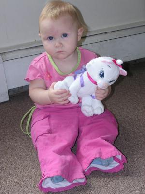 Sarah plays with her new kitty.
