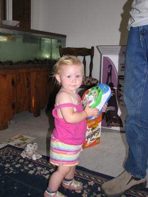 Sarah plays with the ABC toy