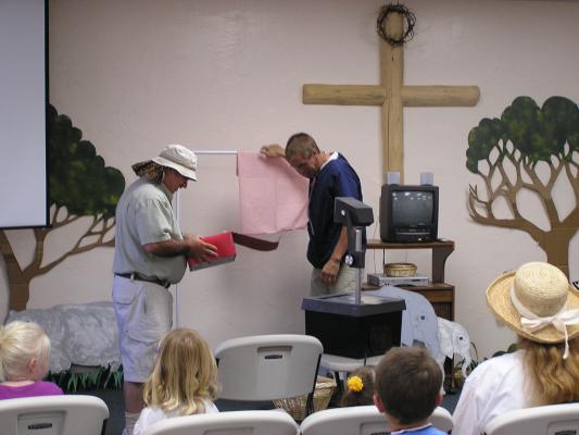 Ernie and Chuck performing a skit for VBS