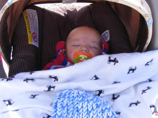 Joshua sleeping at the park.