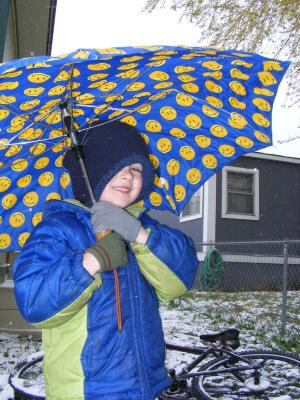Noah in the May snow.