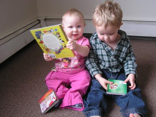Sarah and Noah read some Christmas books.