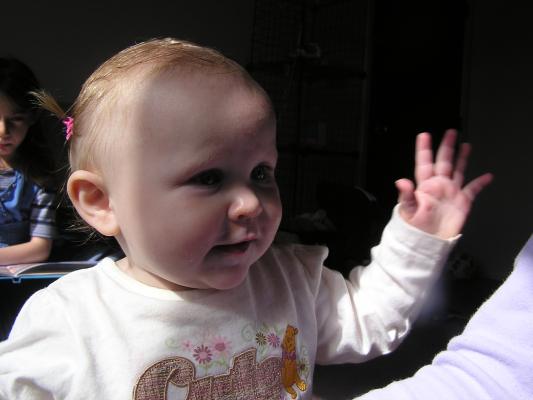 Sarah has two  ponytails.