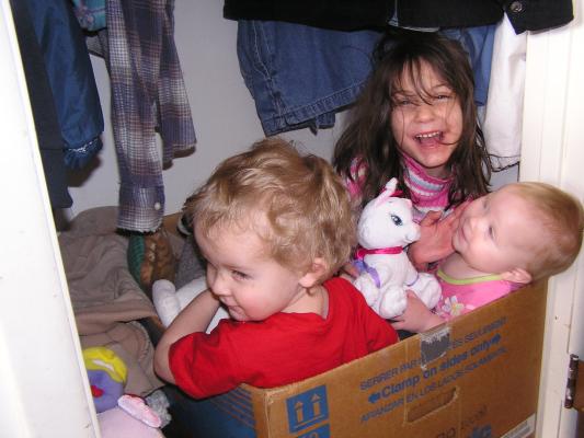 Katie likes to store the kids in a box in the closet.