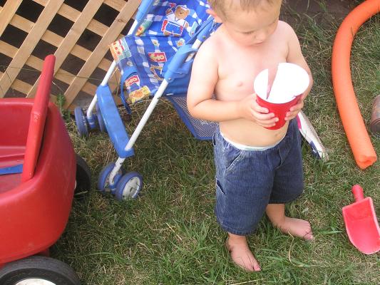 Noah plays outside.