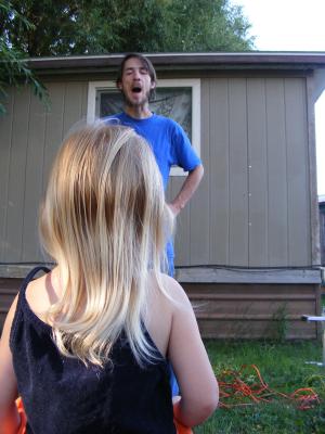 Sarah's long hair.