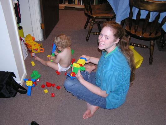 Noah and Katie play legos.