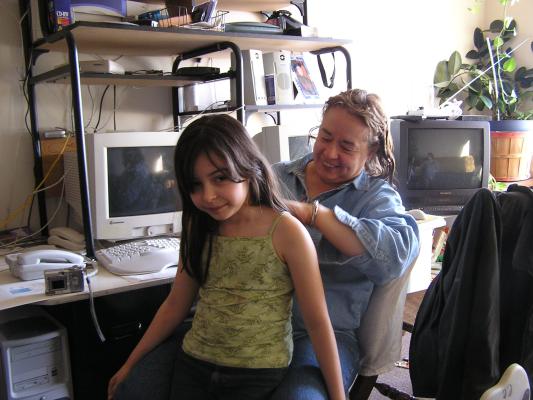 Malia gets her hair done.