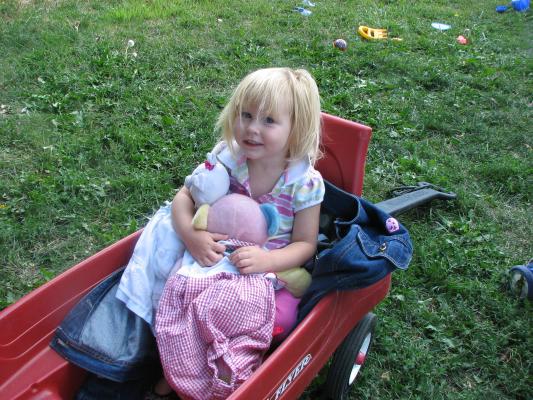 Sarah in the wagon