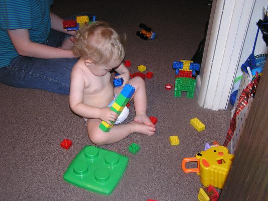 Noah is building a great tower of blocks.