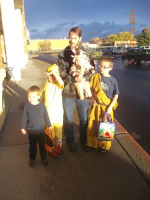 Haloween. Josh is a ninja, Sarah is pikachu, Hannah is a horse, Noah is Elija.
