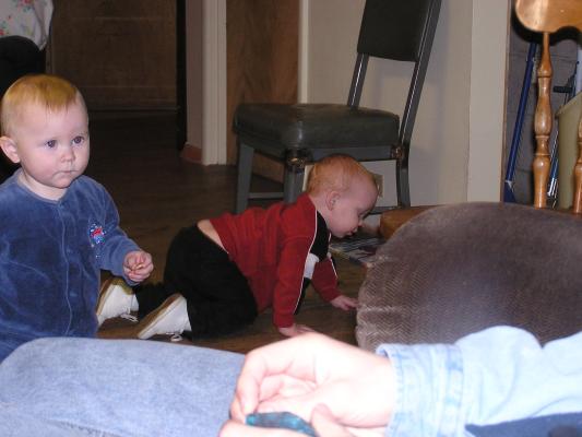 Sarah plays with her cousin Steven.