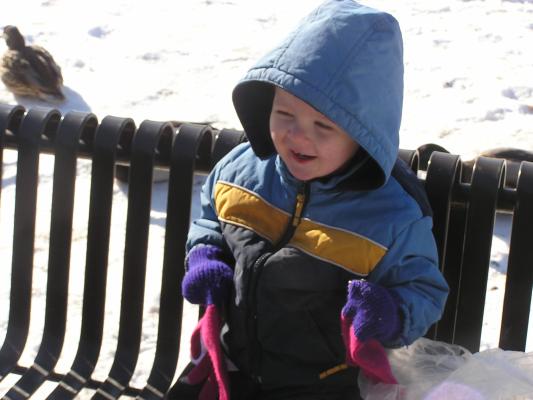 Noah feeds the ducks at the MSU duck pond.