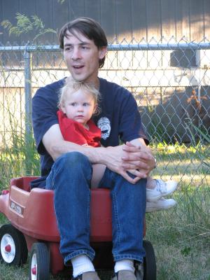David and Sarah in the wagon