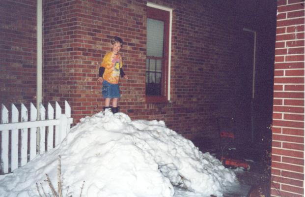 Joe on top of the snow fort