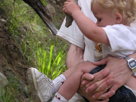 David carries Noah.
