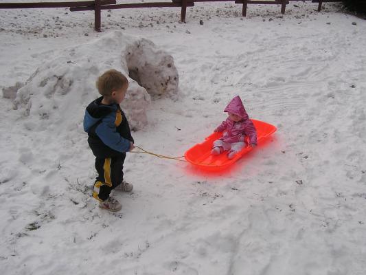 Noah wants to pull the sled.