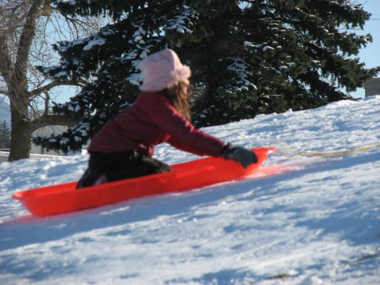 Andrea sledding.