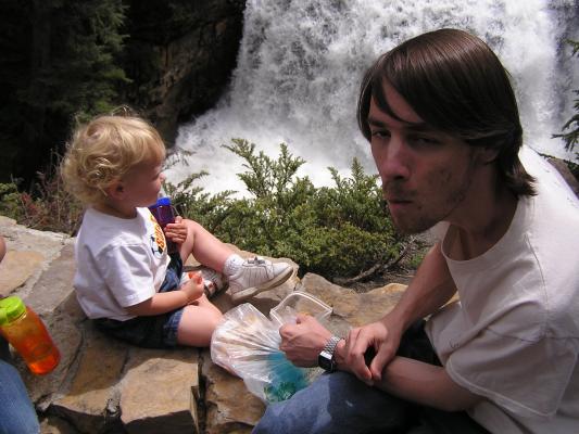 Noah and David look down at the falls.