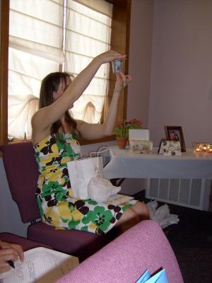 Lindsay opens gifts at her bridal shower