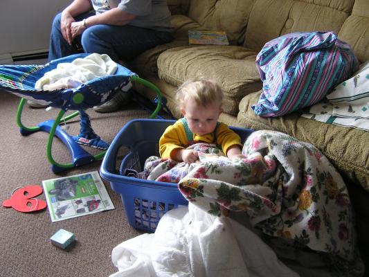 Noah is helping with the laundry again.