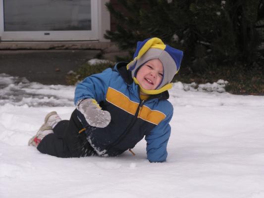 Noah crawls in the snow