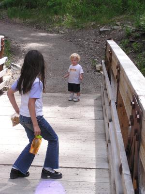 Malia stomps on the bridge.