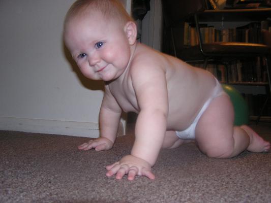 Sarah crawls very well.
