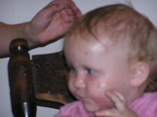 Sarah has a messy face.