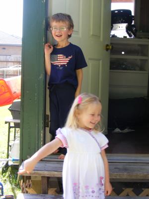 Noah and Sarah in clothes from Grandma McElwee.