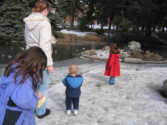 Katie took Malia, Andrea and Noah to feed the ducks.
