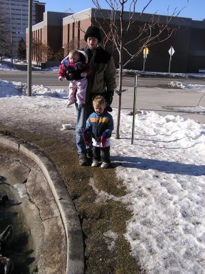 David, Sarah and Noah at the duck pond