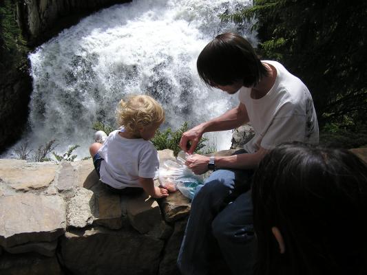 Noah and David look down at the falls.