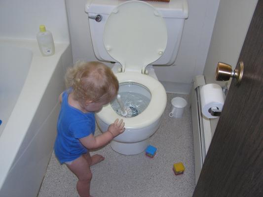 Noah decided it was time to clean the toilet.