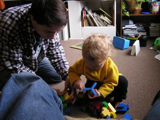 Noah takes apart the Lego crown.