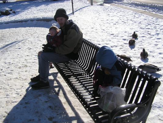David, Sarah and Noah are at the duck pond.