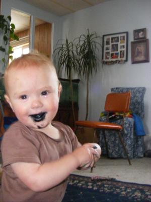 Joshua ate a black marker. 