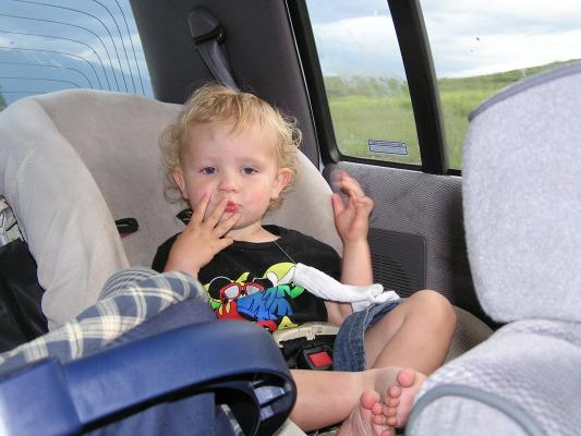 Noah has wiggled out of his arm straps.