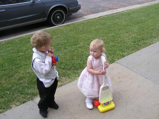 Noah and Sarah play outside