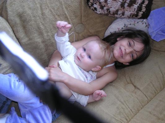 Andrea and Sarah on the couch.