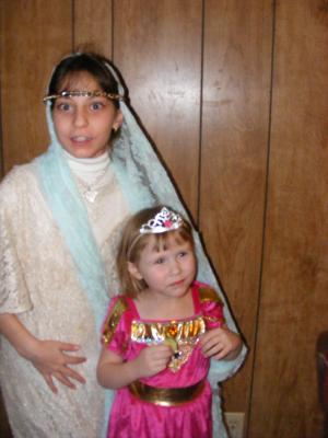 Andrea and Sarah often play dress up at my house. 