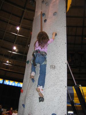 Andrea tries the climbing wall