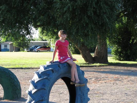 Malia on the tires.