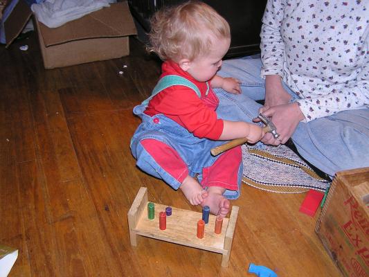 Ok, it's mommy's turn to pound with a hammer.