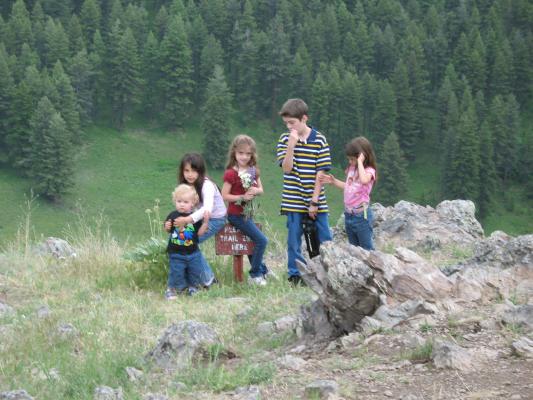 Noah, Malia, Nicole, Michael, and Andrea at the end of the trail.