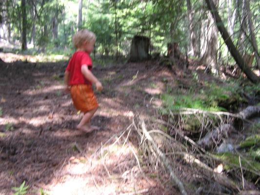 Noah plays by a little stream
