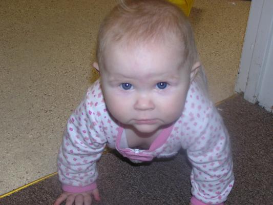Sarah crawls to the camera.