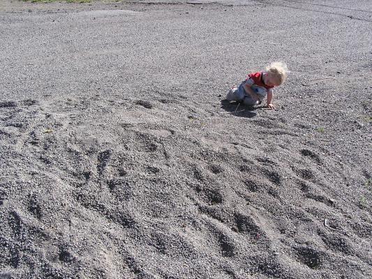Noah at the gravel pile.